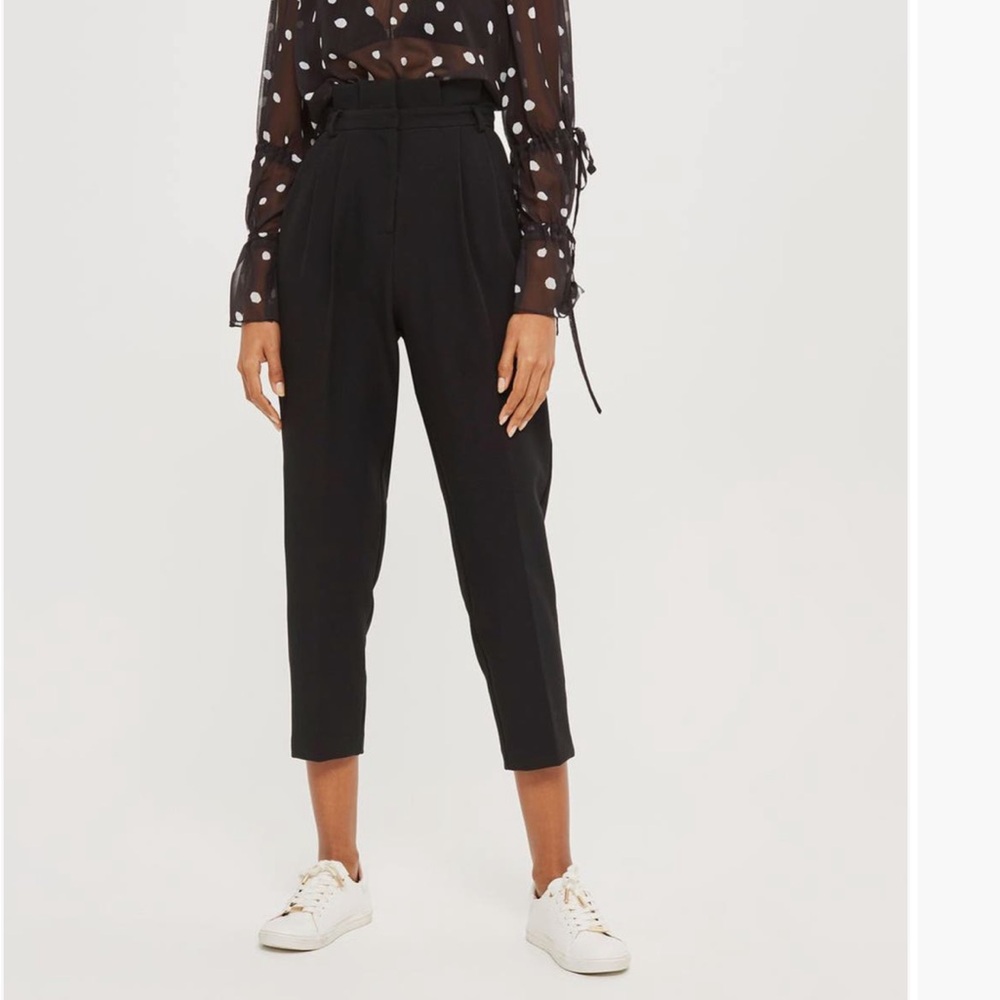 Topshop black pleated waist peg trousers